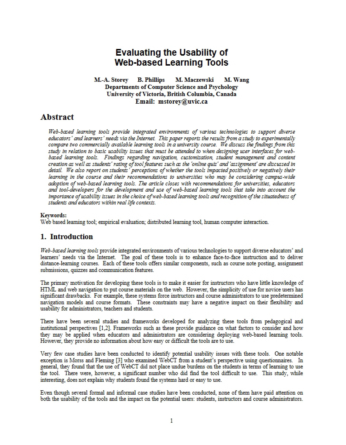 Web-Based Learning Tools Usability Evaluation