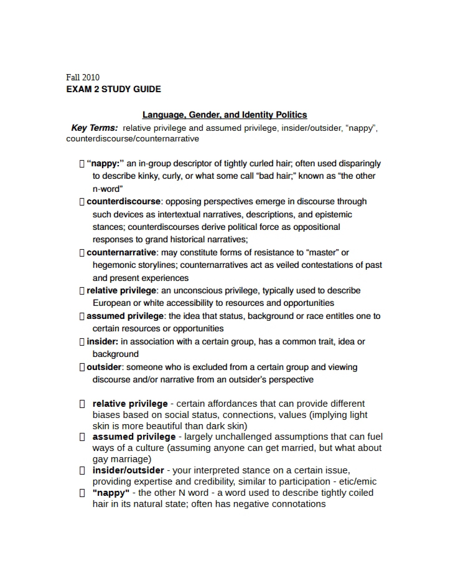 Study Guide 2nd Midterm (Anth 263G)