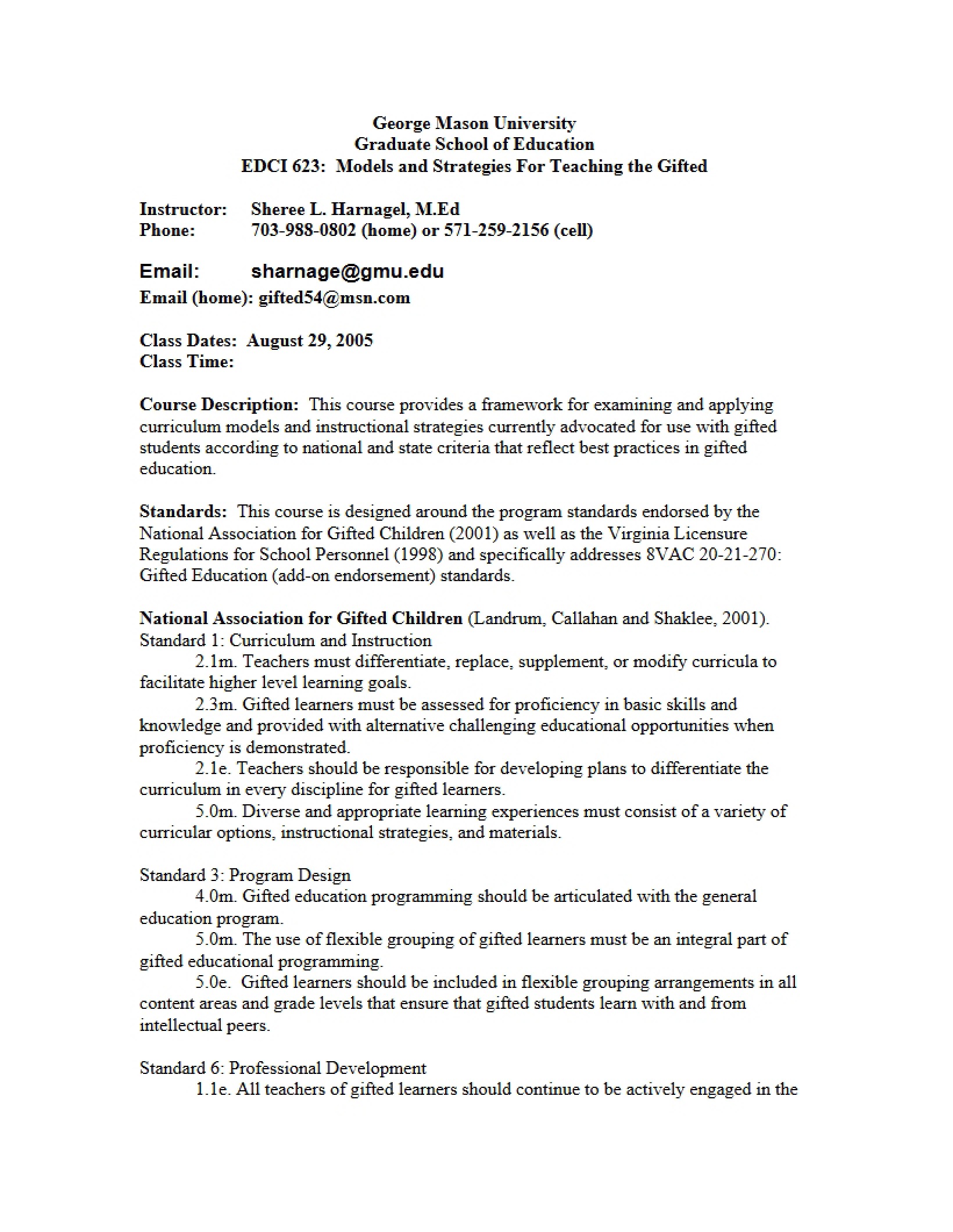 Models and Strategies for Teaching Gifted Learners Syllabus