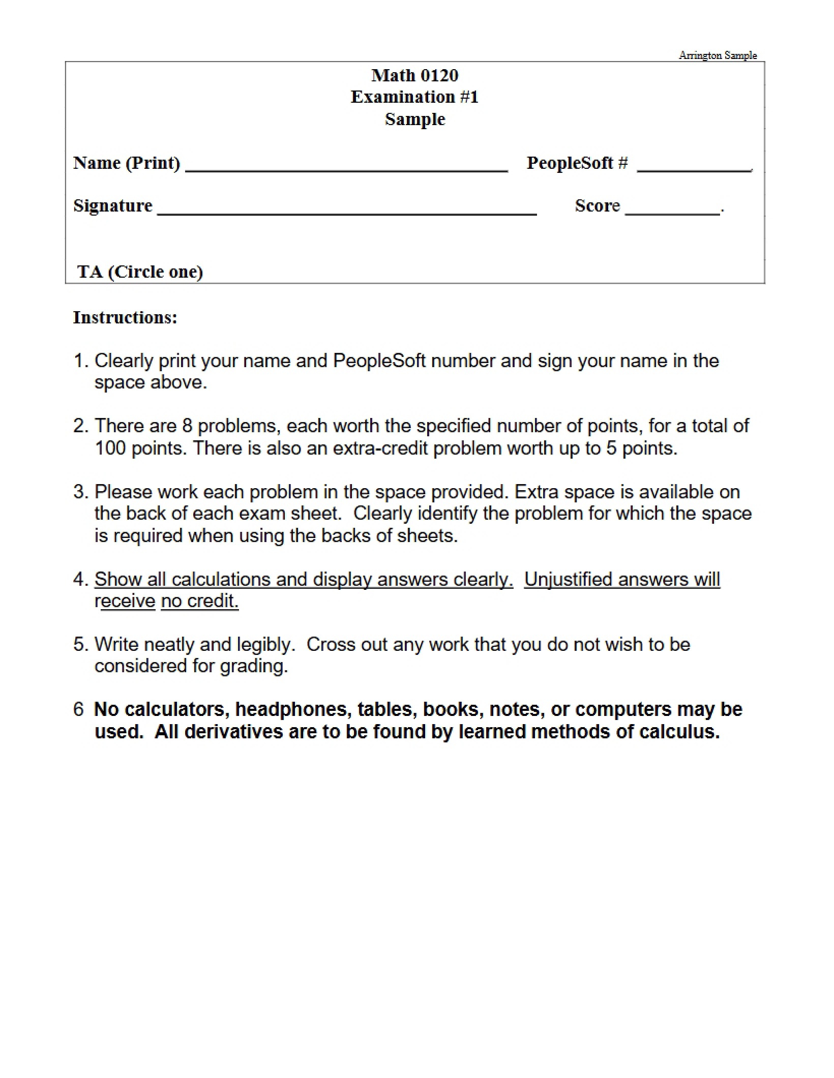 Examination Sample Copy