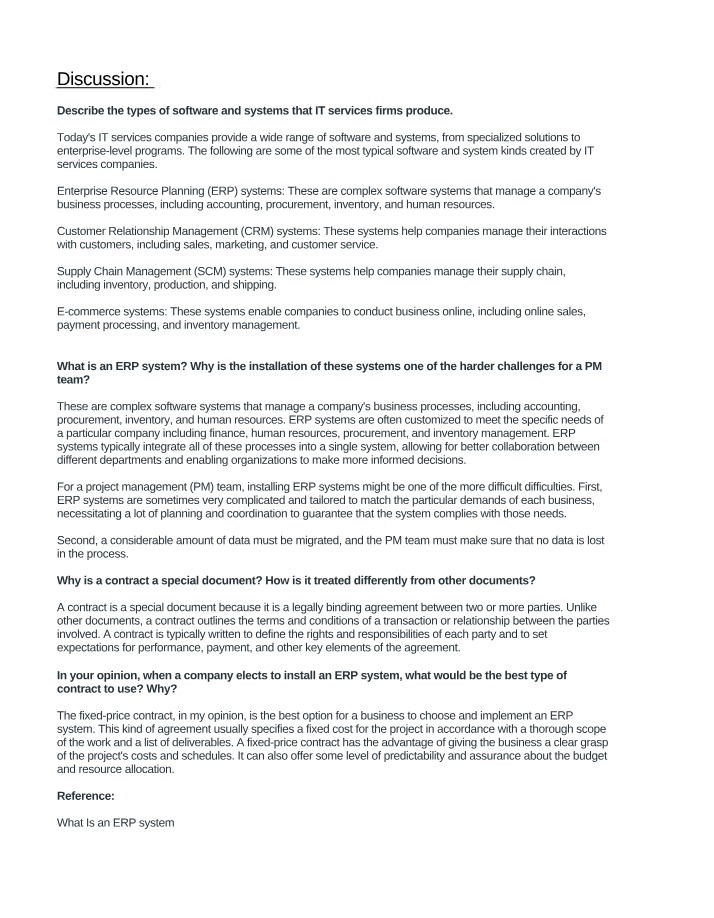 IT Services Firms - Types of Software and Systems Produced