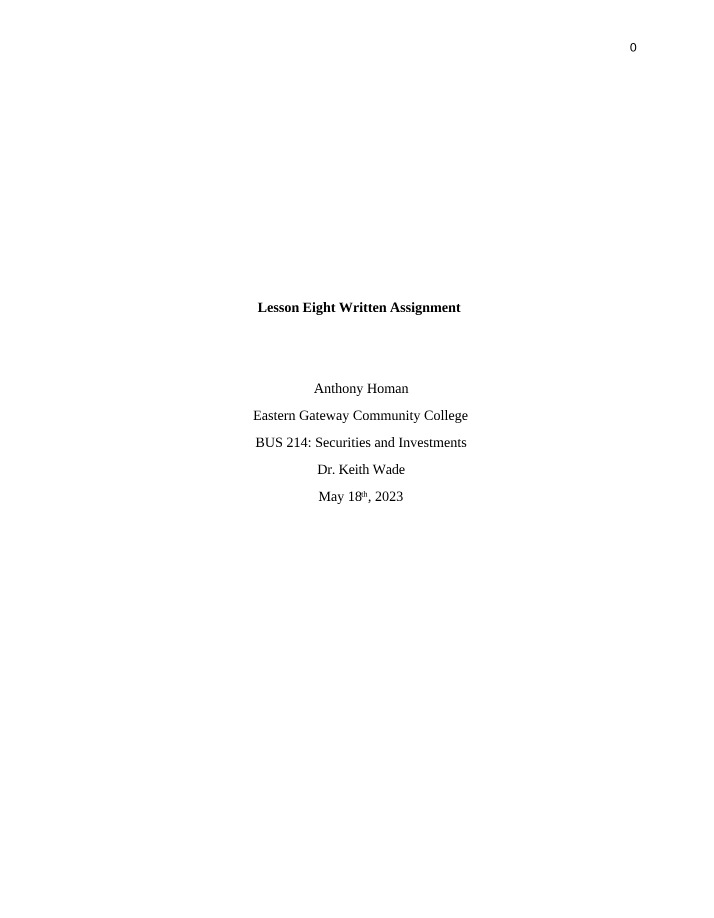 Written Assignment for Lesson Eight