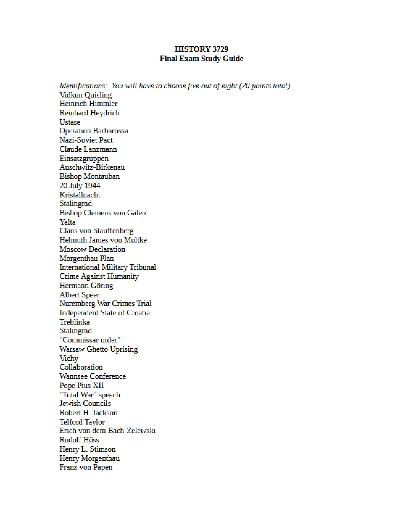 Study Guide for Nazi Germany Final