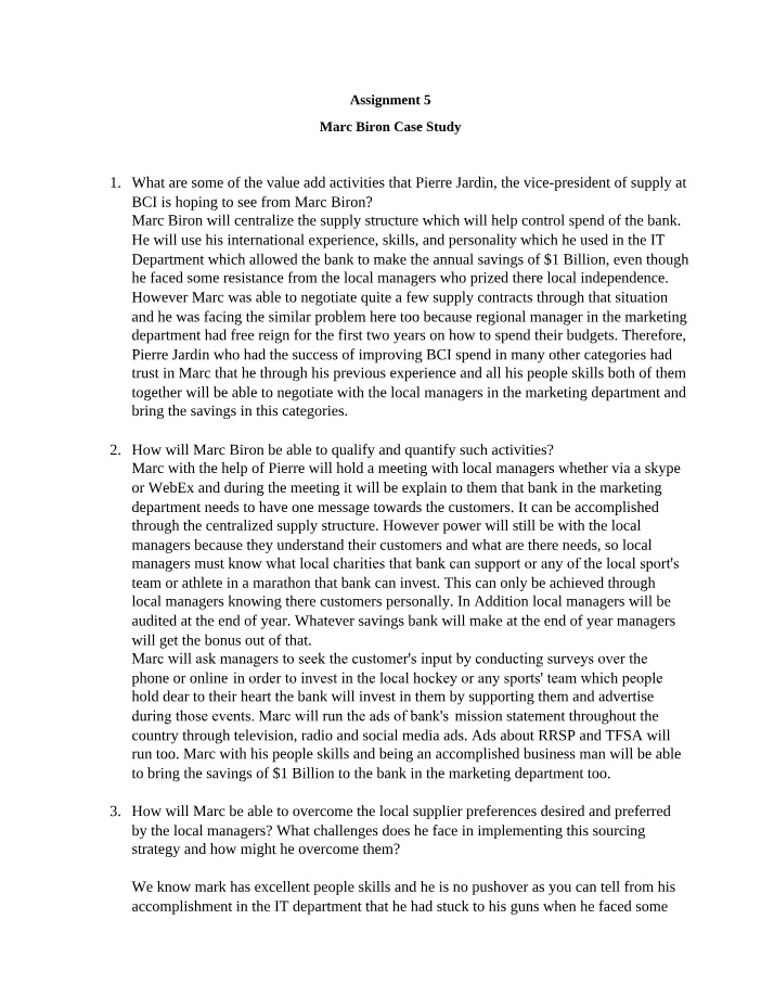 Marc Biron Case Study - Assignment 5