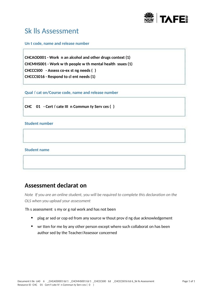 Working in Alcohol and Other Drugs Context - Skills Assessment 2