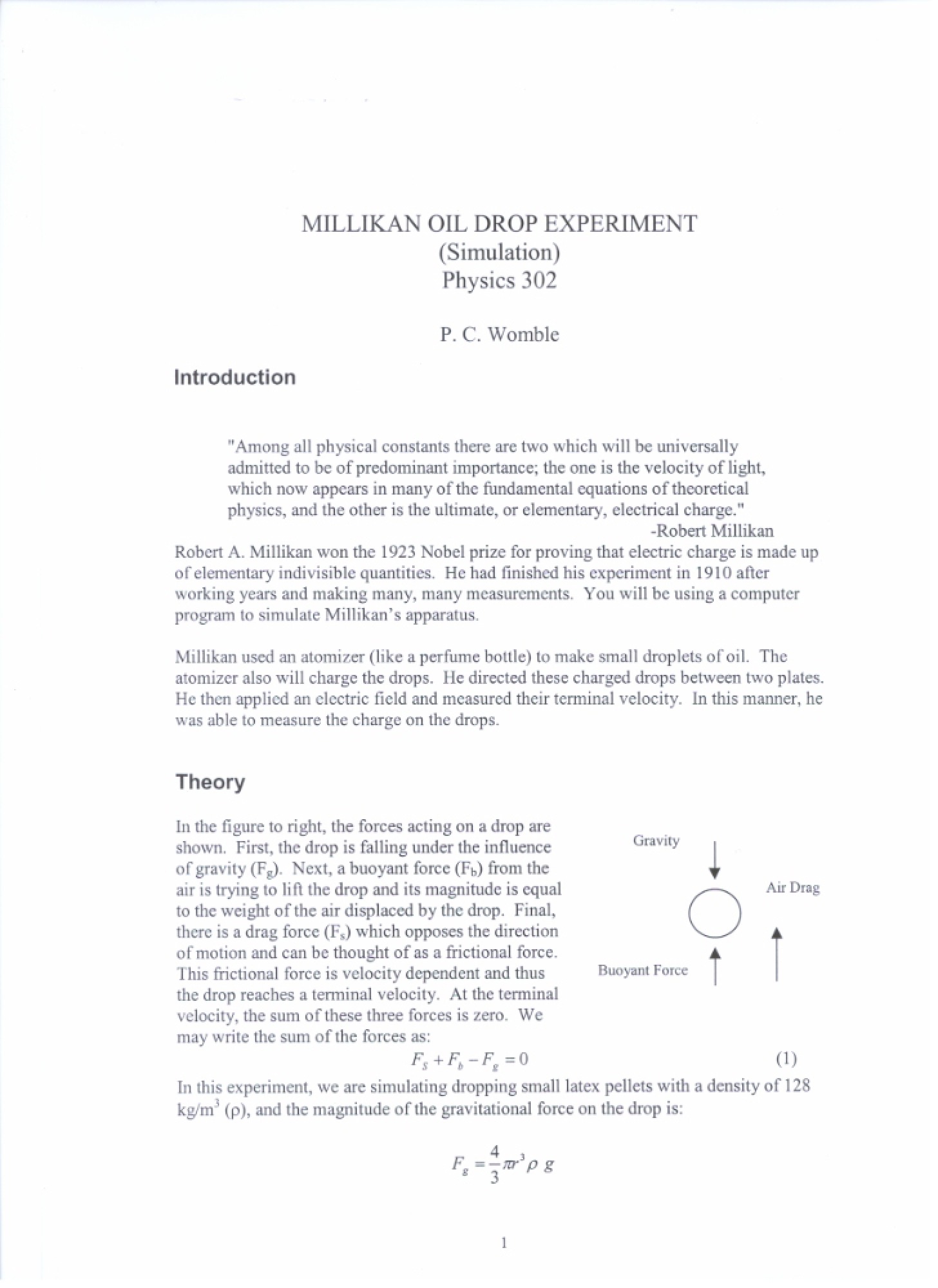 Experiment Millikan Oil Drop