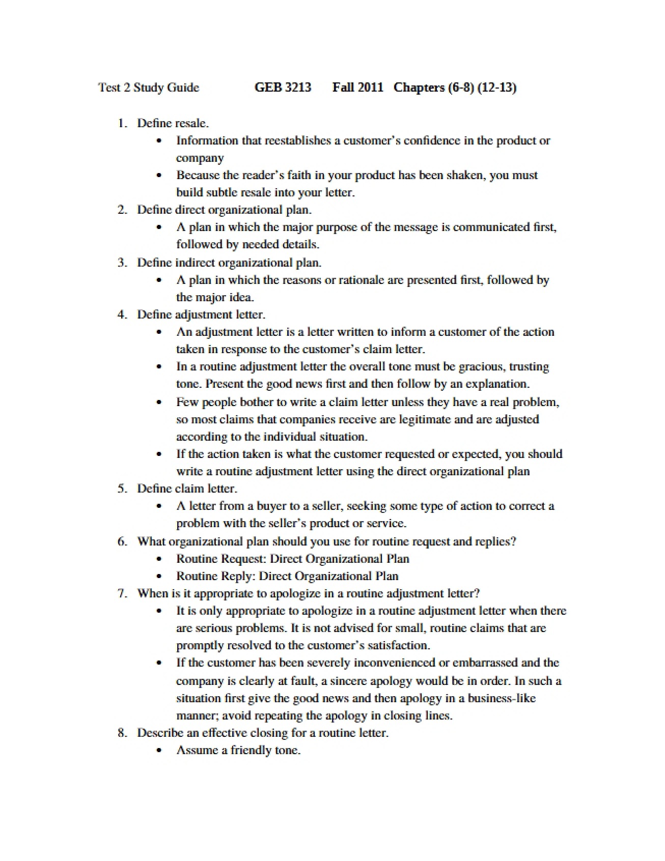 Business Communications Test Number Two