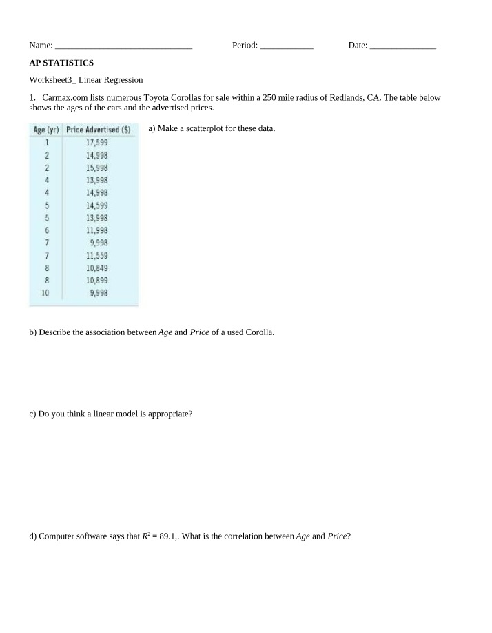 Used Toyota Corollas Price Regression
