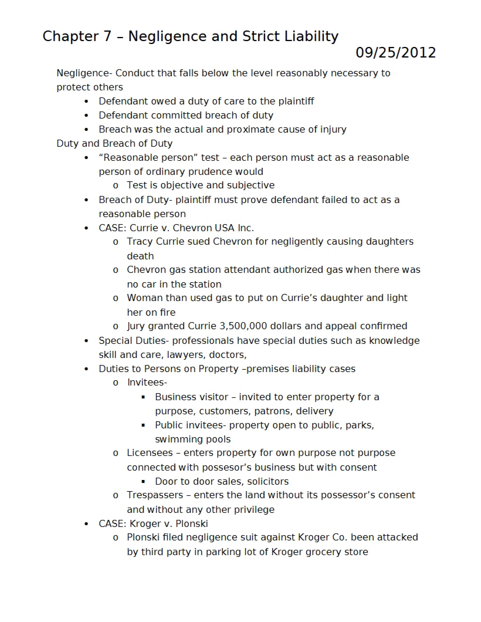 Chapter Seven Negligence and Strict Liability
