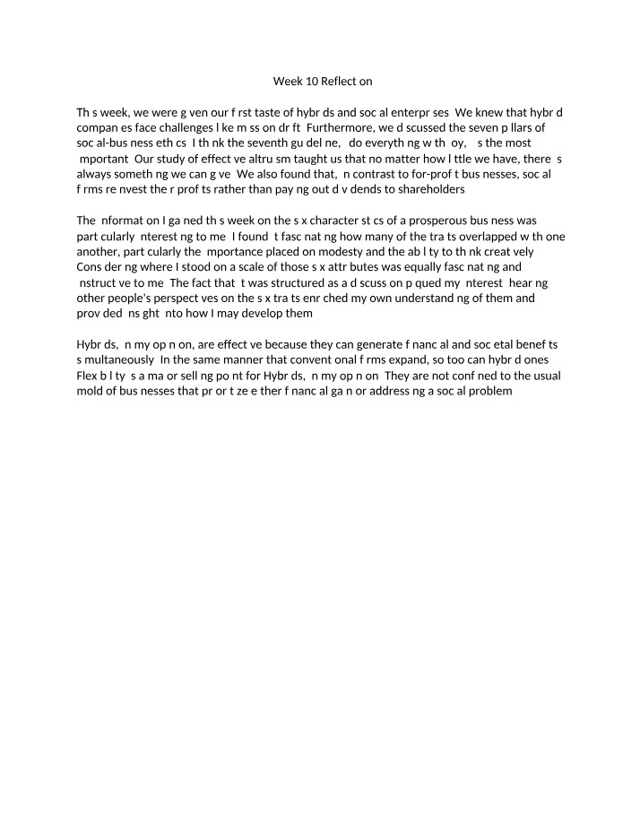 Week 10 Reflection Journal