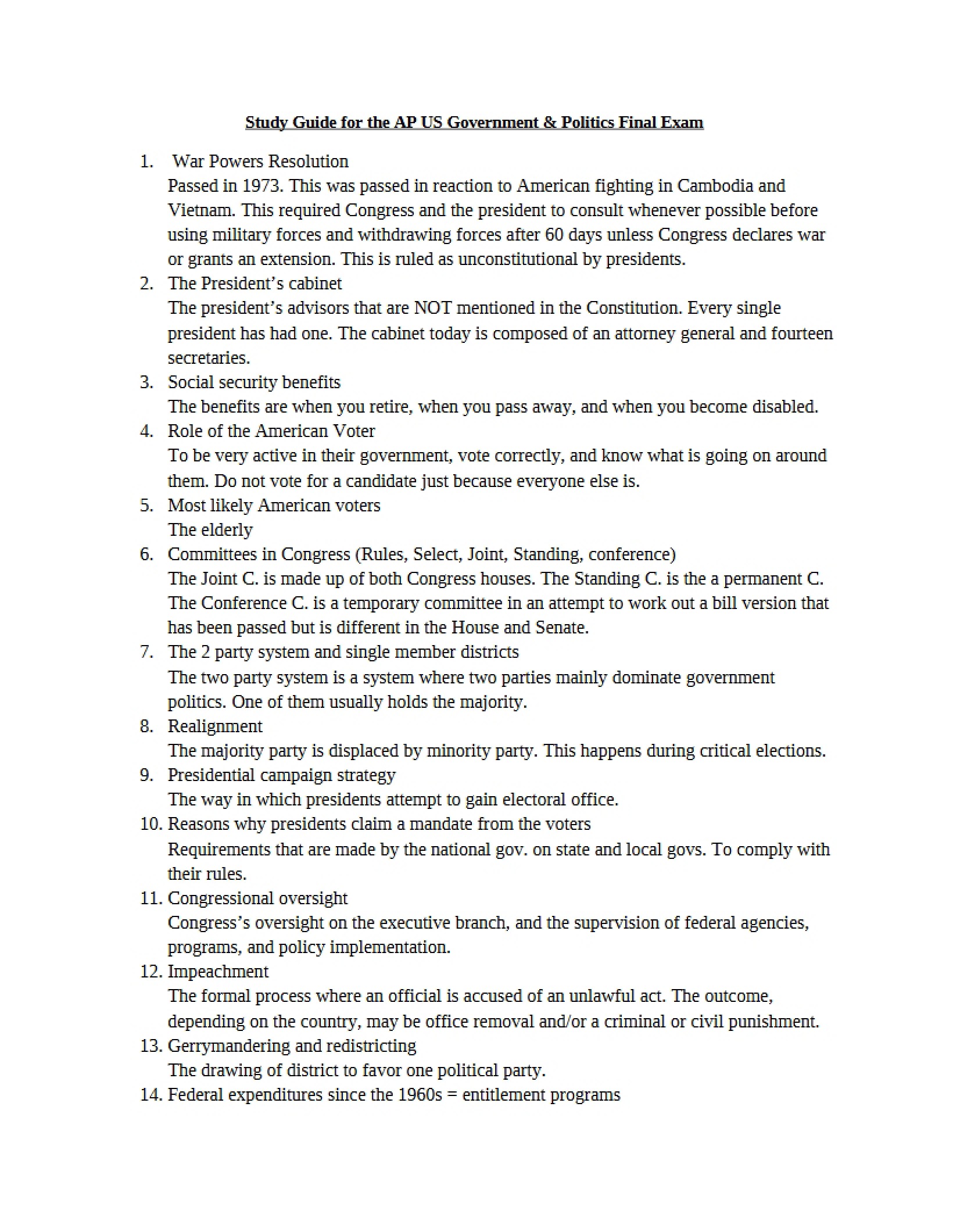 National Government Study Guide
