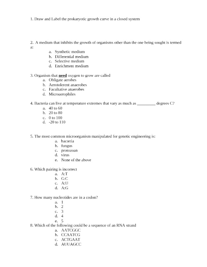 Questions and Answers for Microbiology Exam