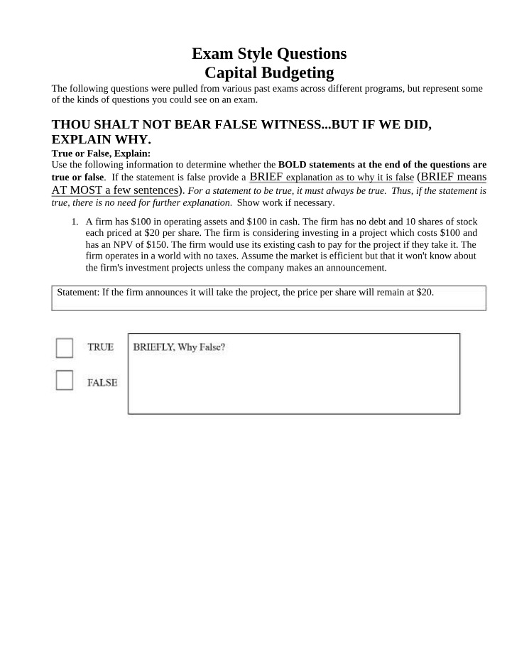 Capital Budgeting - Exam Style 07