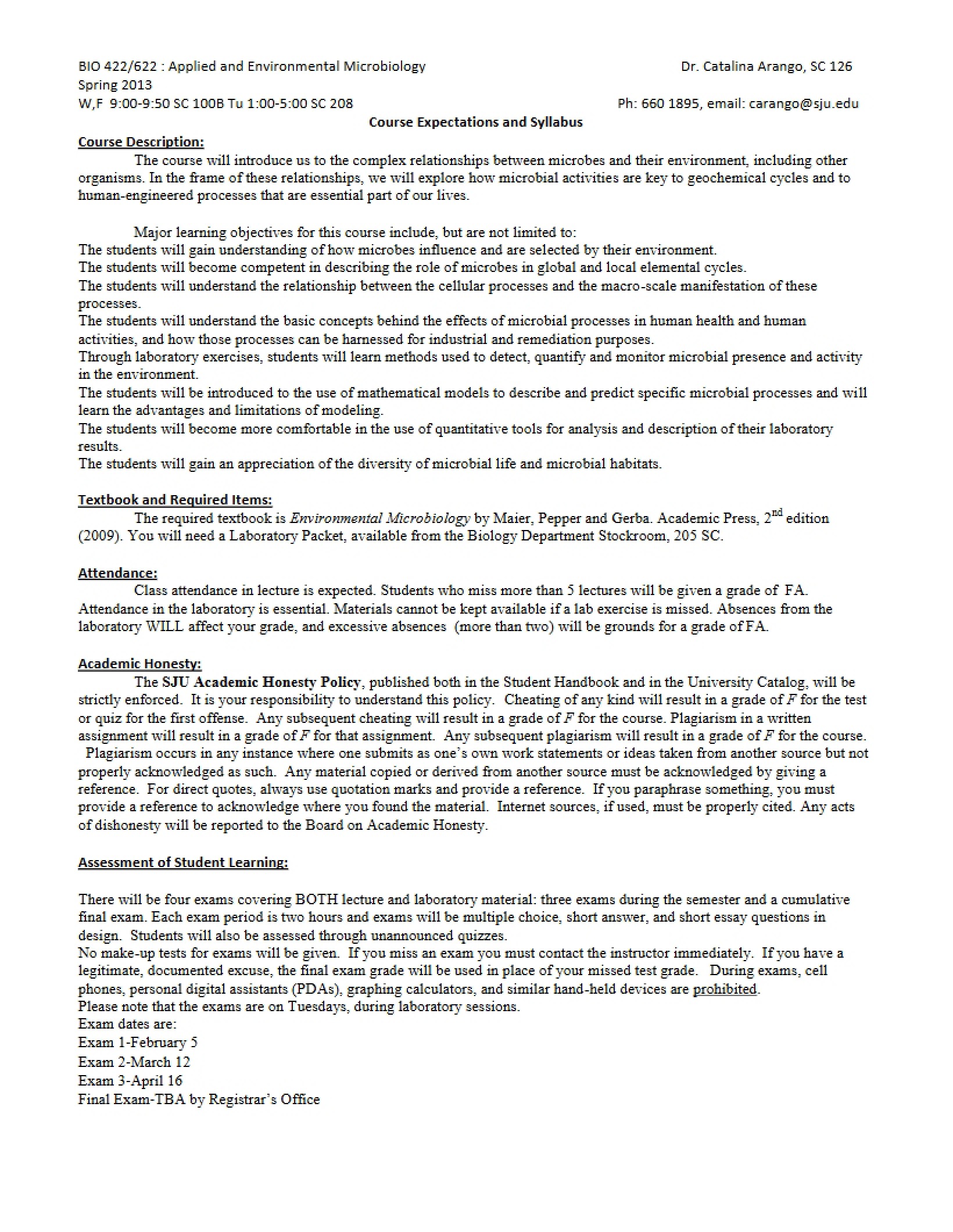 Environmental Microbiology Syllabus