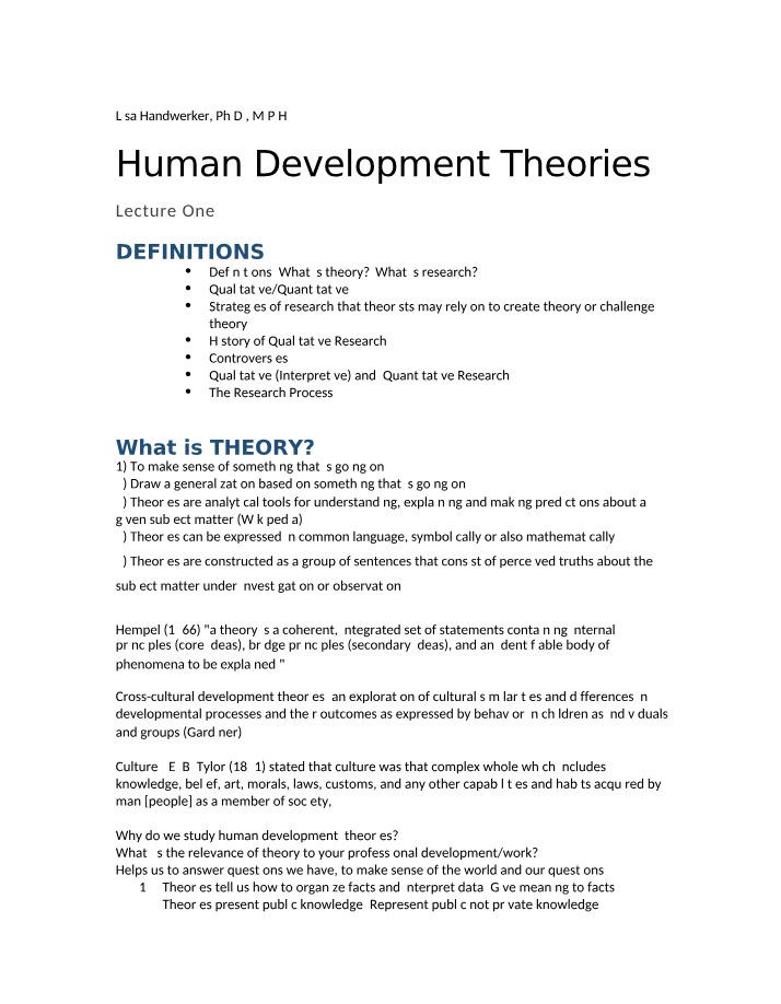 Lecture 1 - Human Development Theories