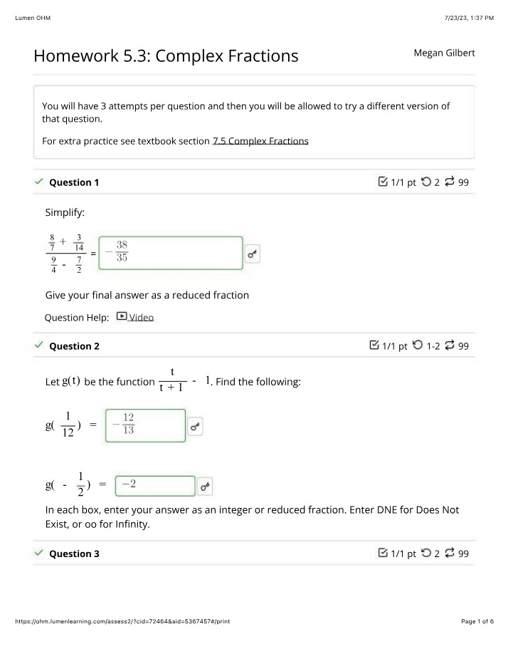 Complex Fractions - Homework 5.3