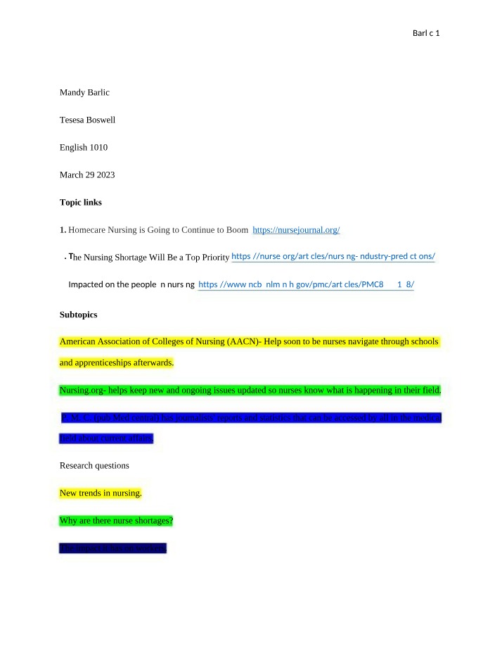 Nursing Industry Trends - English 1010
