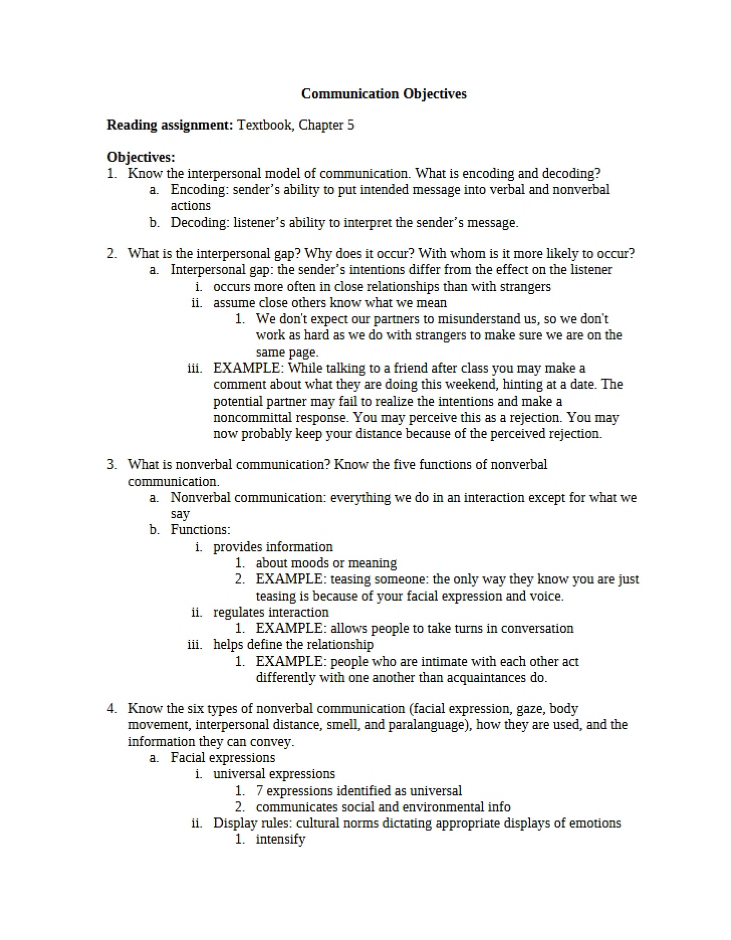 Objectives for Communication
