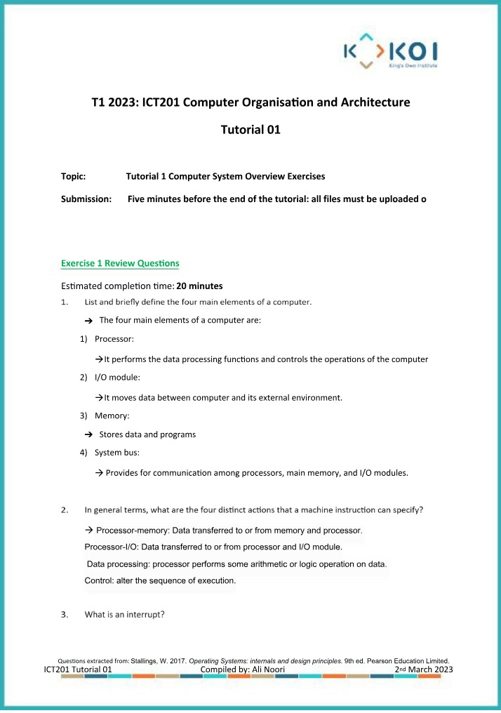 ICT201 Tutorial 01 Introduction