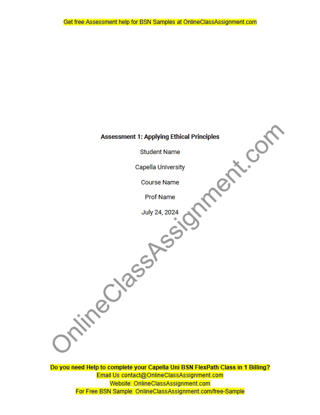 Application of Ethical Principles - Assessment One