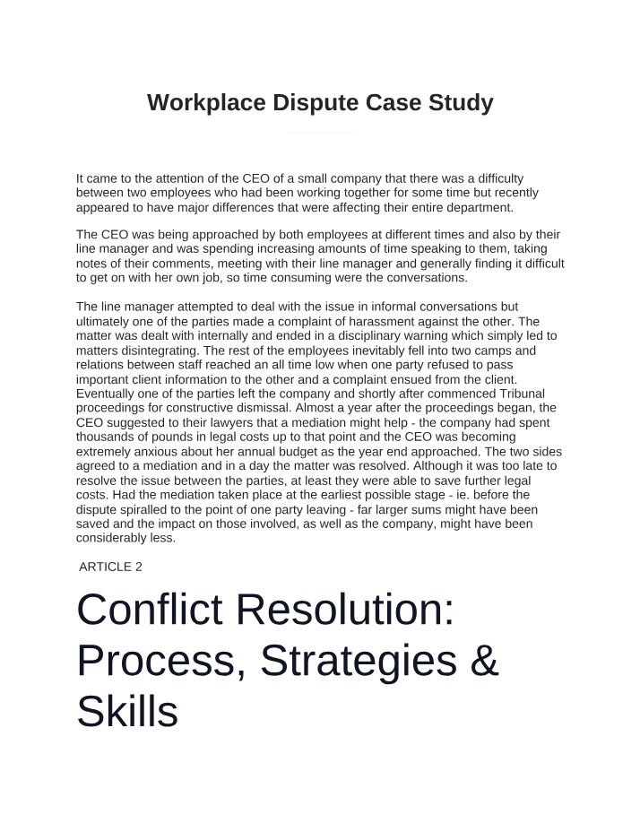 Workplace Conflict Resolution - Strategies and Impacts