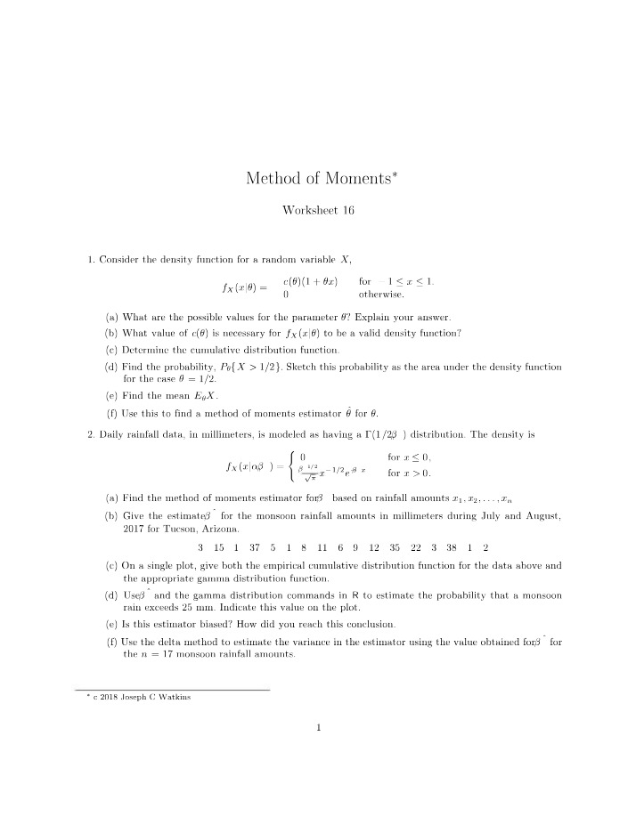 Worksheet 16 - Method of Moments