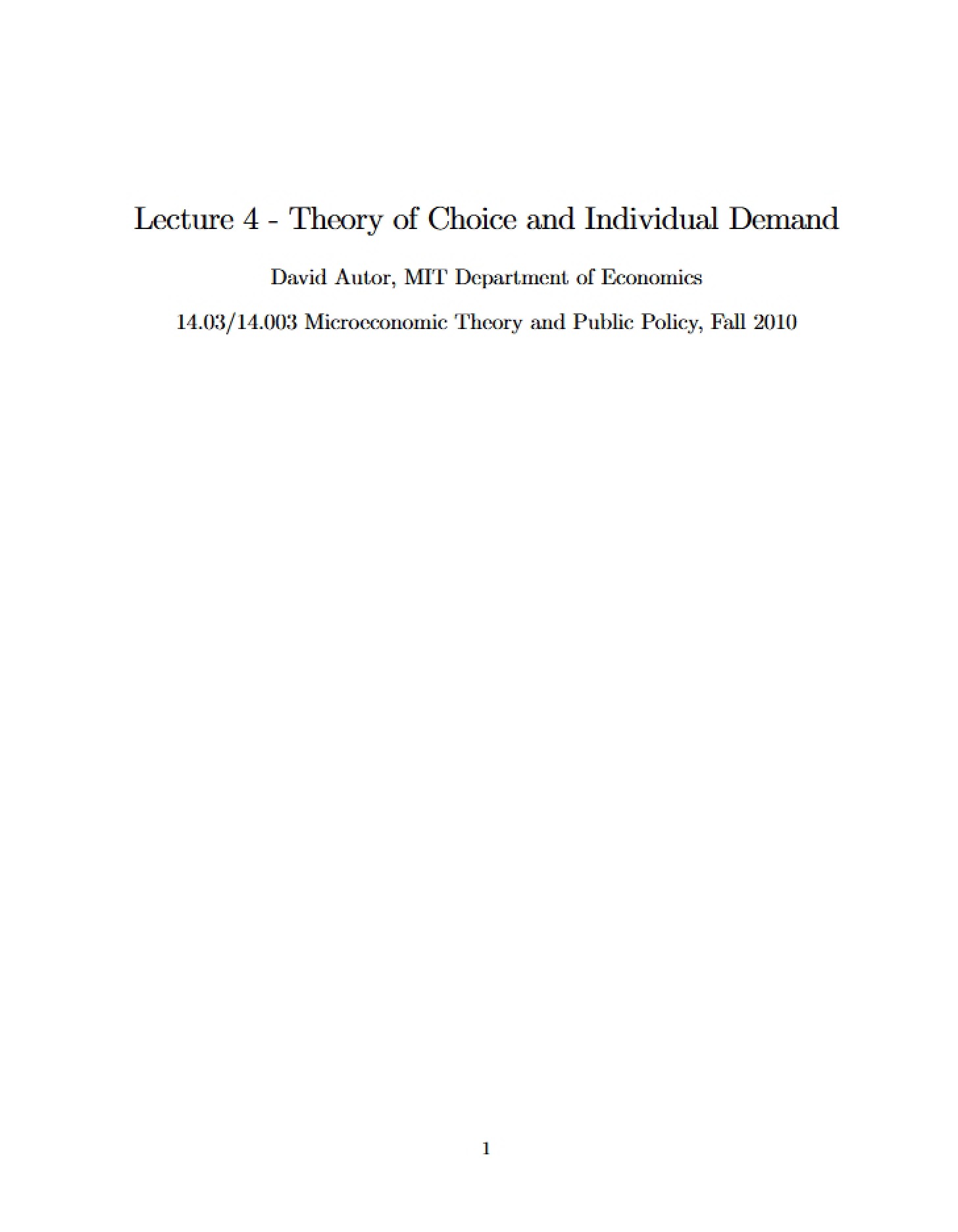 Individual Demand and Choice Theory