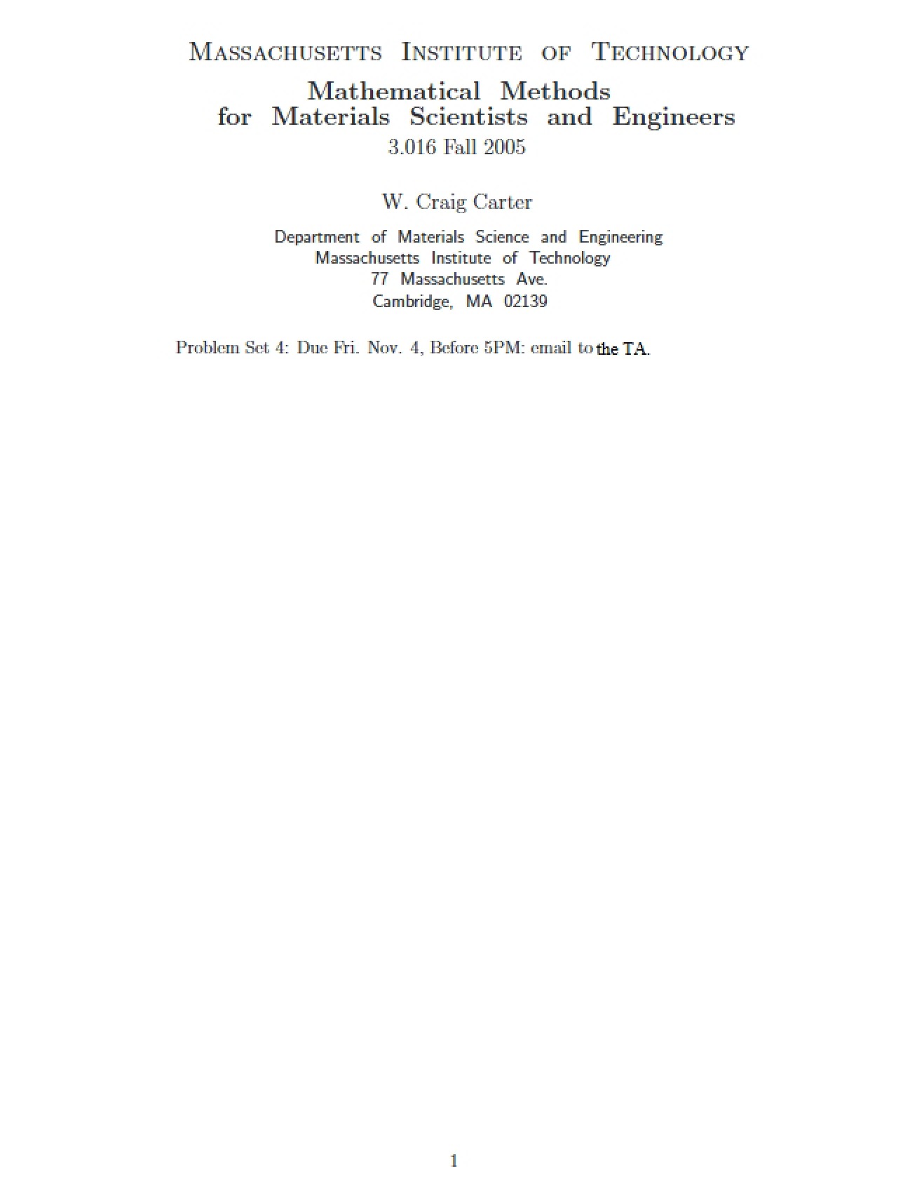 Fourth Set of Problems