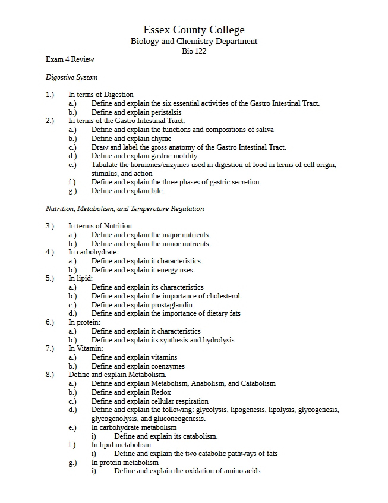 Anatomy II Exam Review