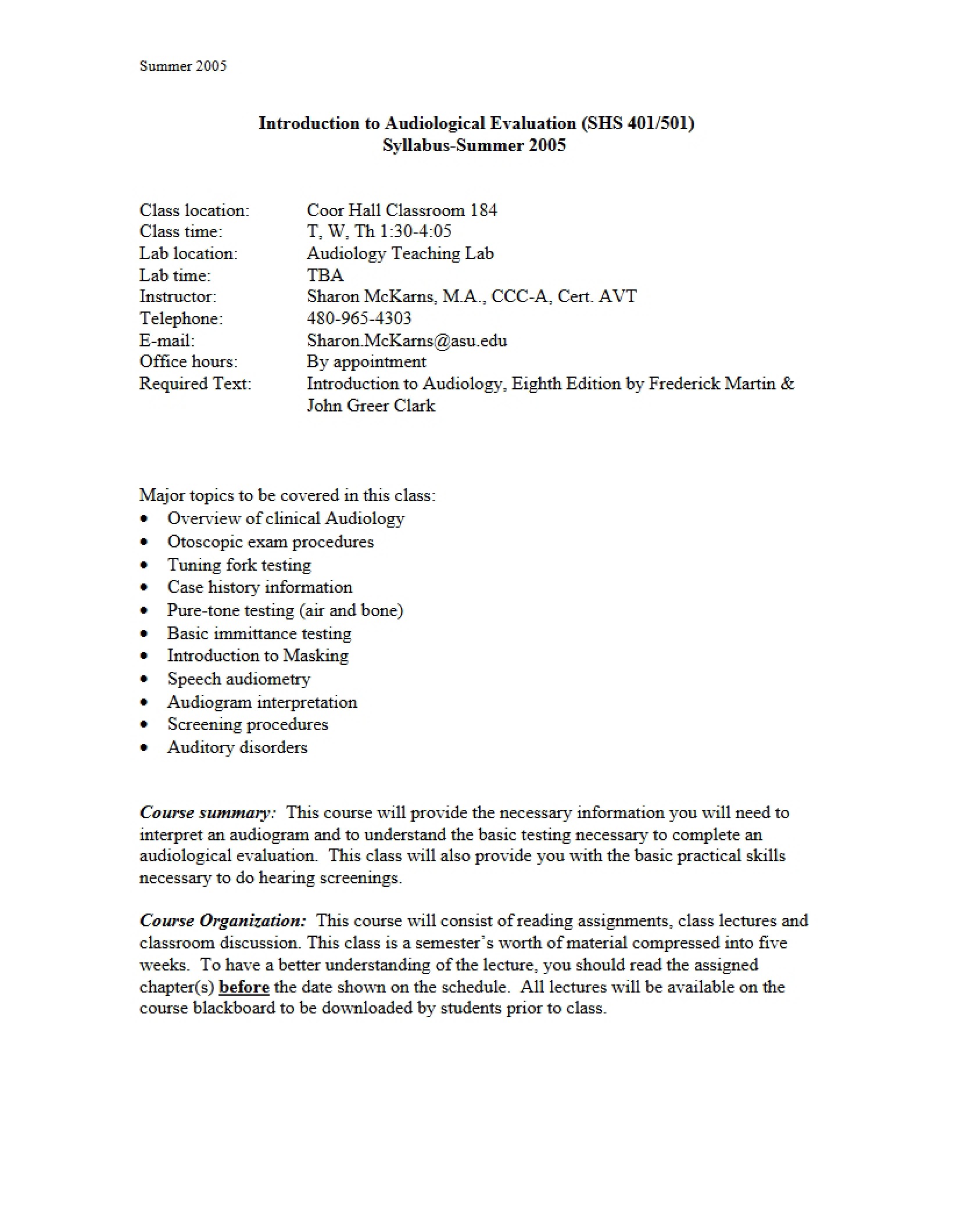 Syllabus Audiological Evaluation