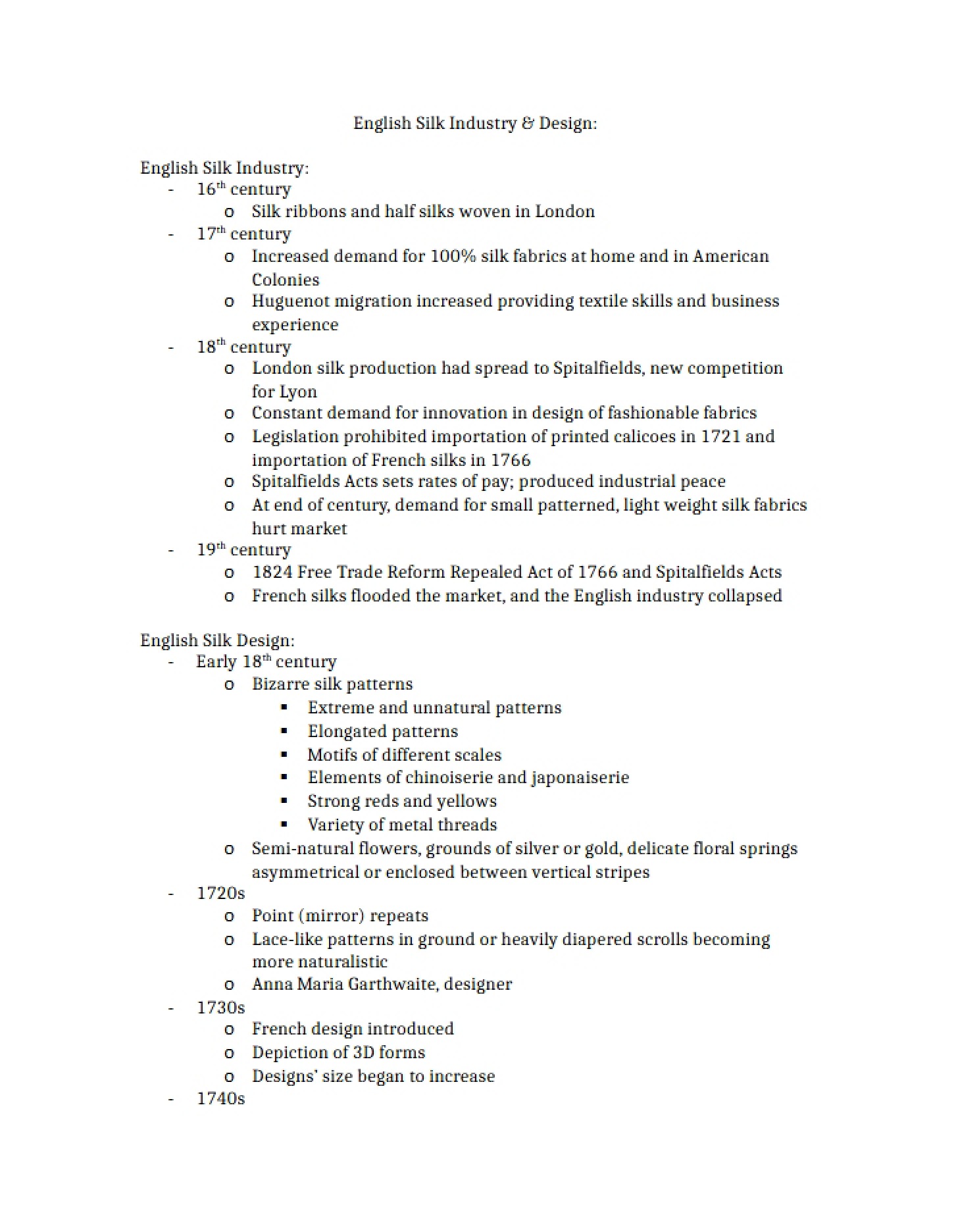 Notes on English Silk Industry