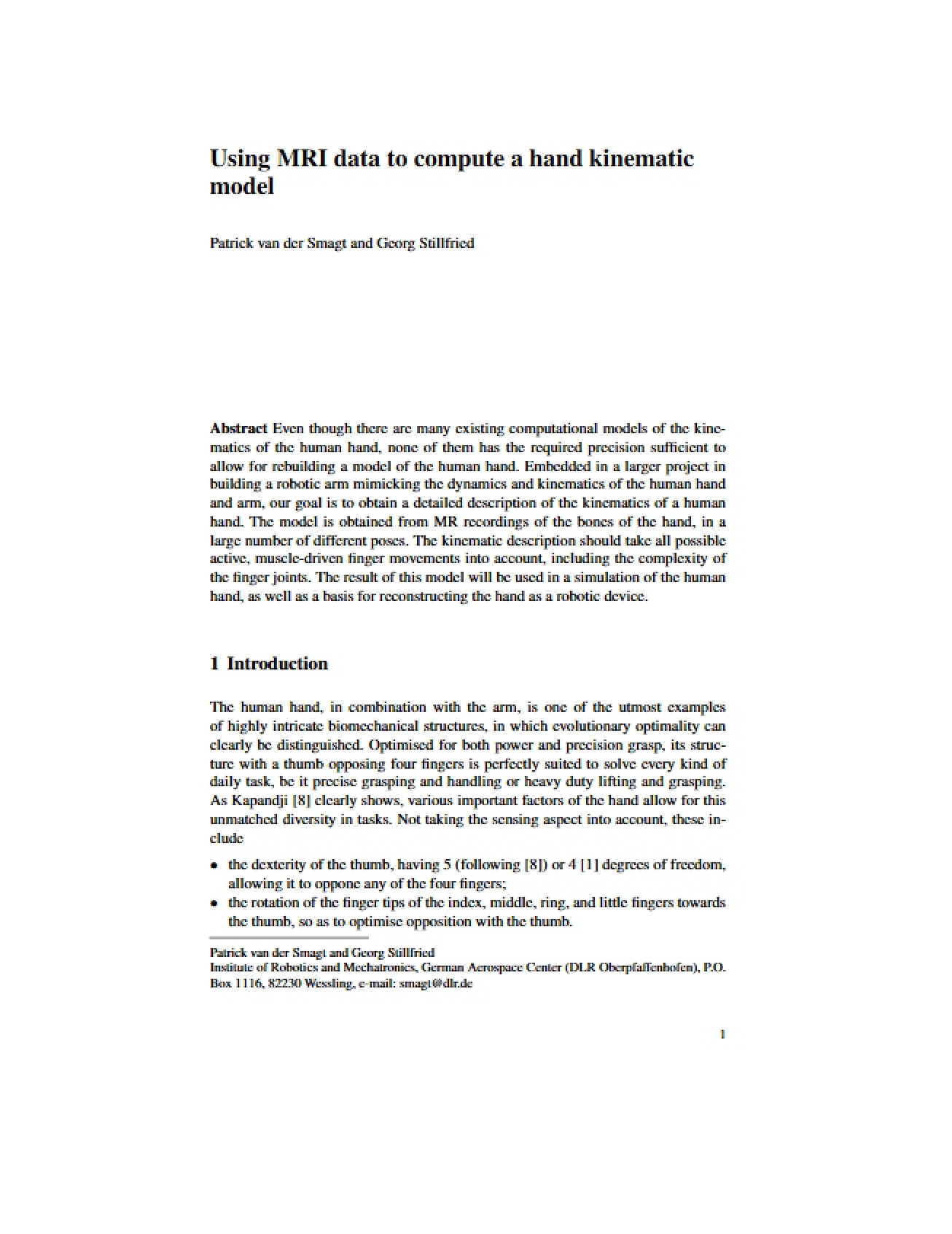 Hand Kinematic Model Computation via MRI Data