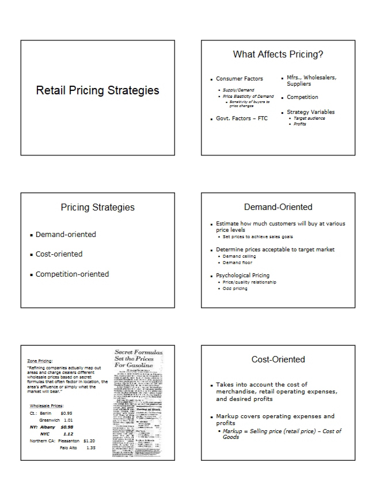 Strategies for Pricing in Retail