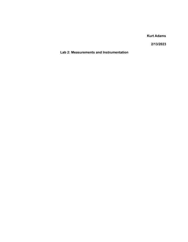 Measurements and Instrumentation - Lab 2 Worksheet