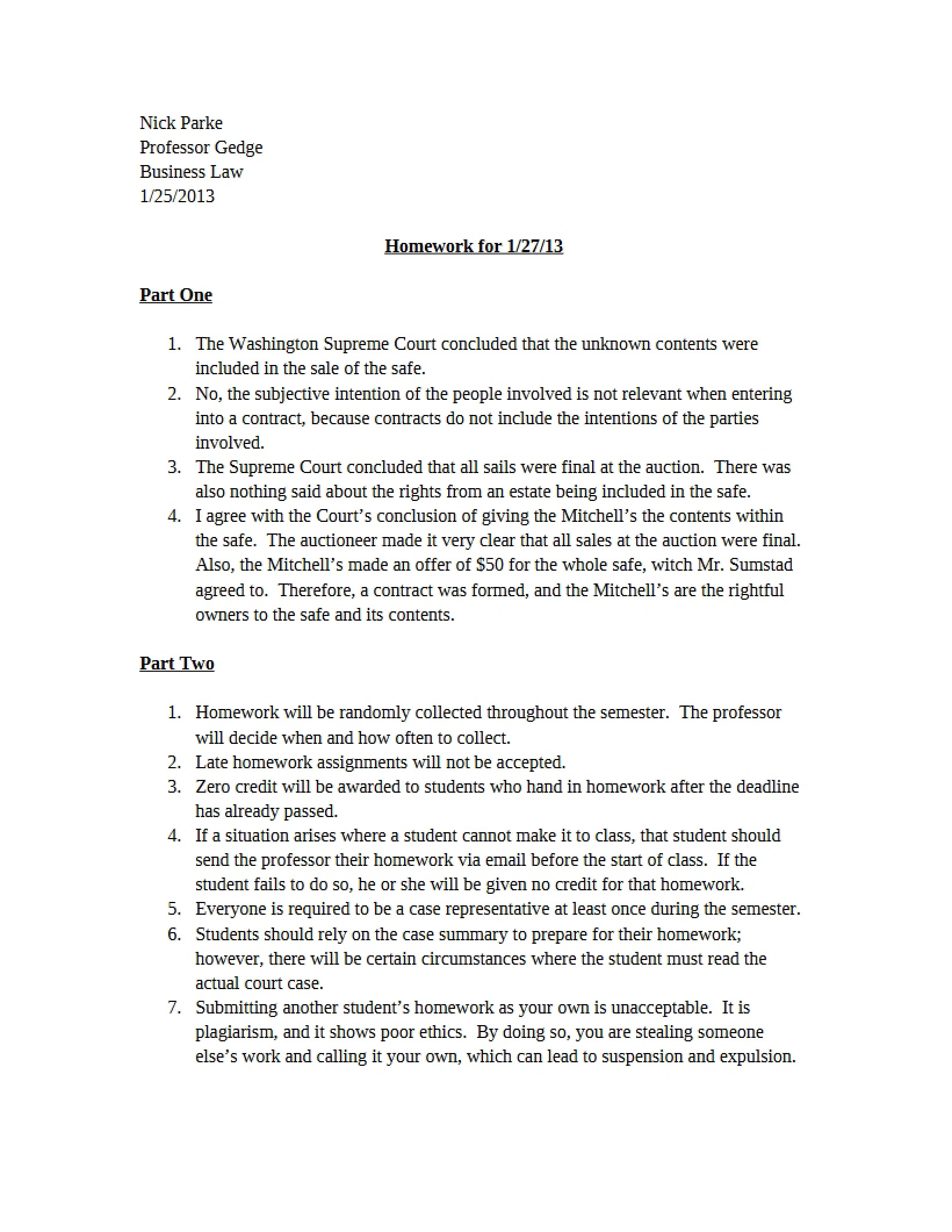 Business Law Homework