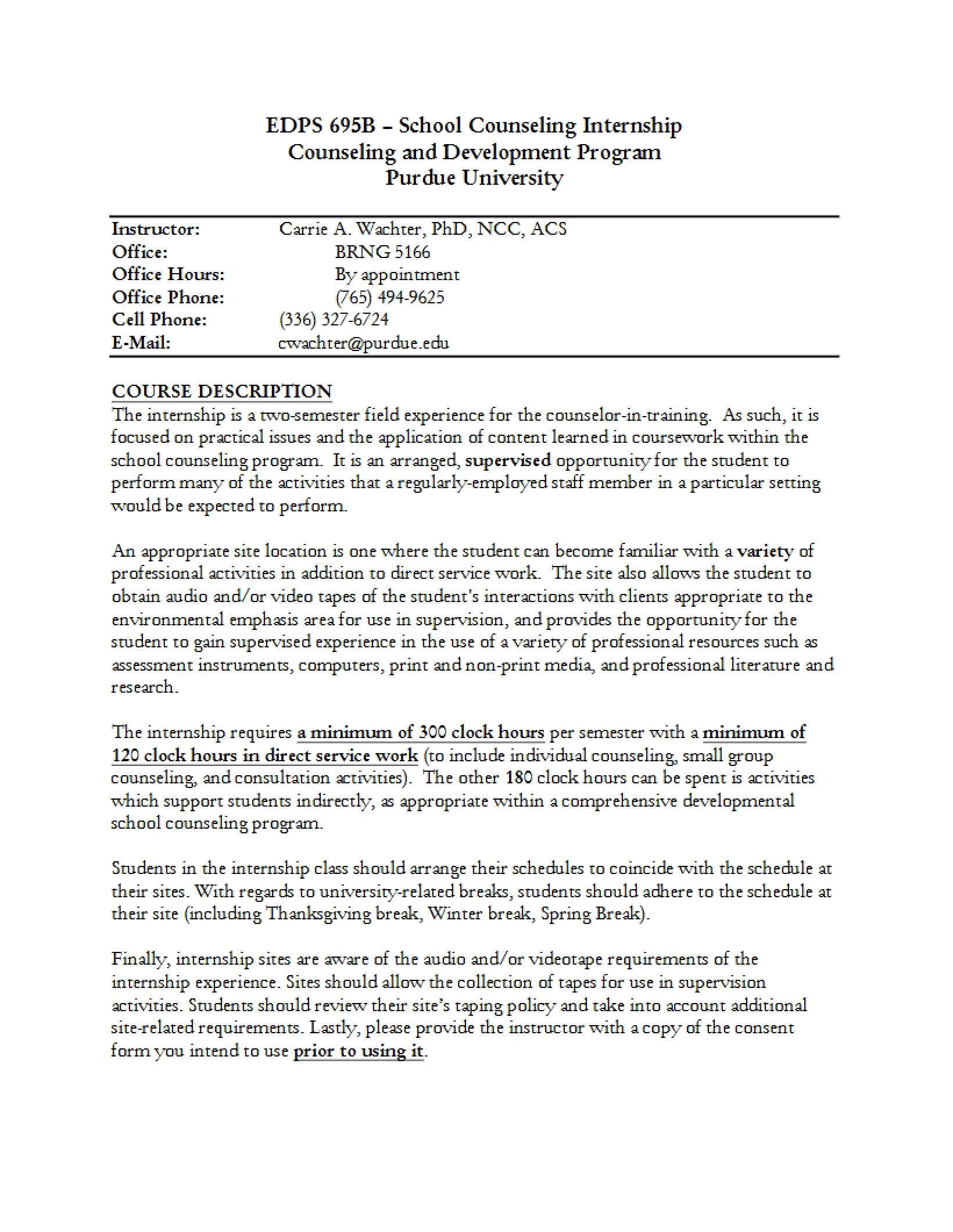 School Counseling Internship