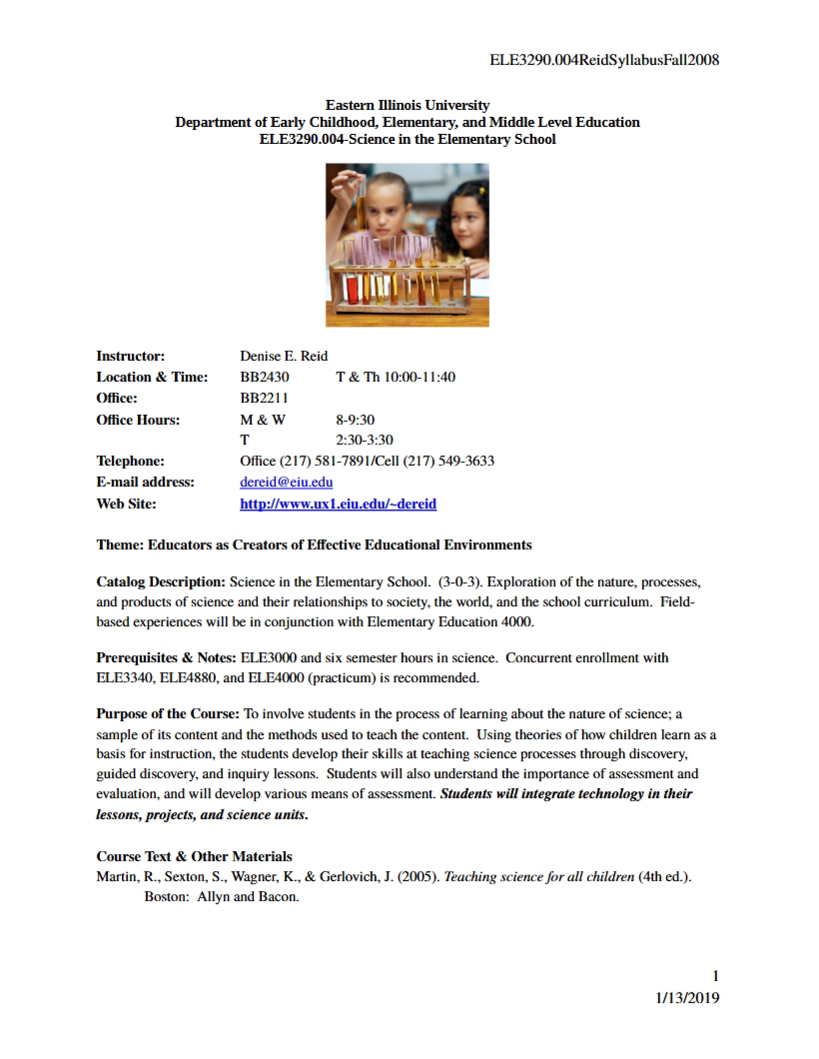 Syllabus - Science in the Elementary and Middle School