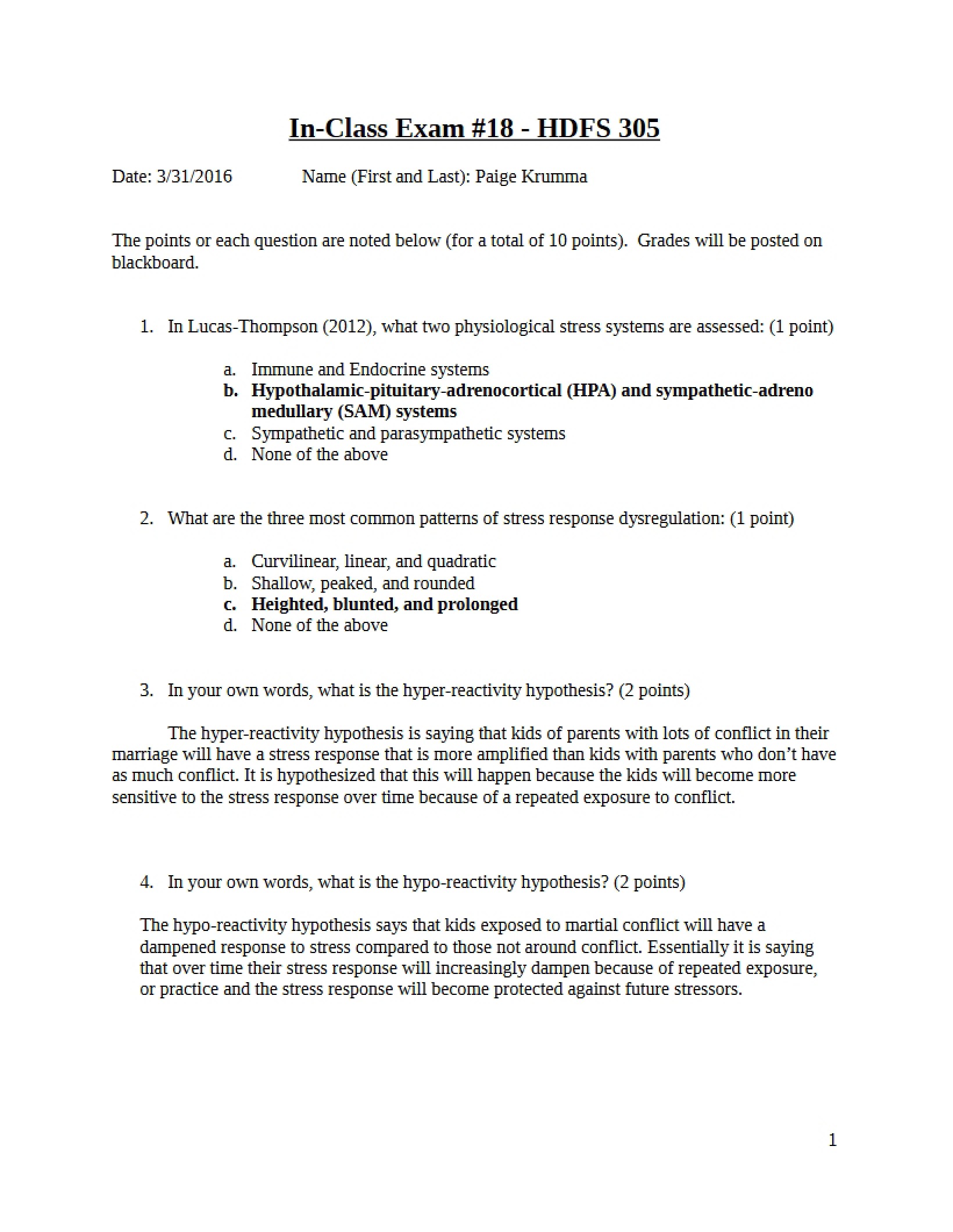Marriage Exam Eighteen - HDFS 305