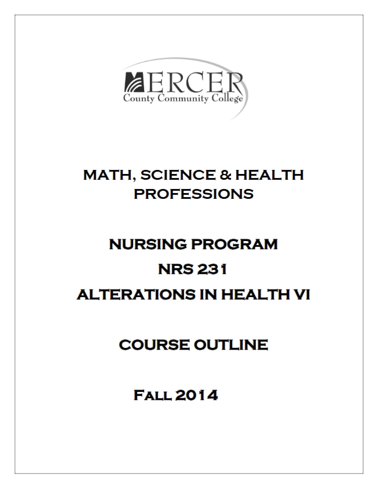 Alterations in Health VI Outline