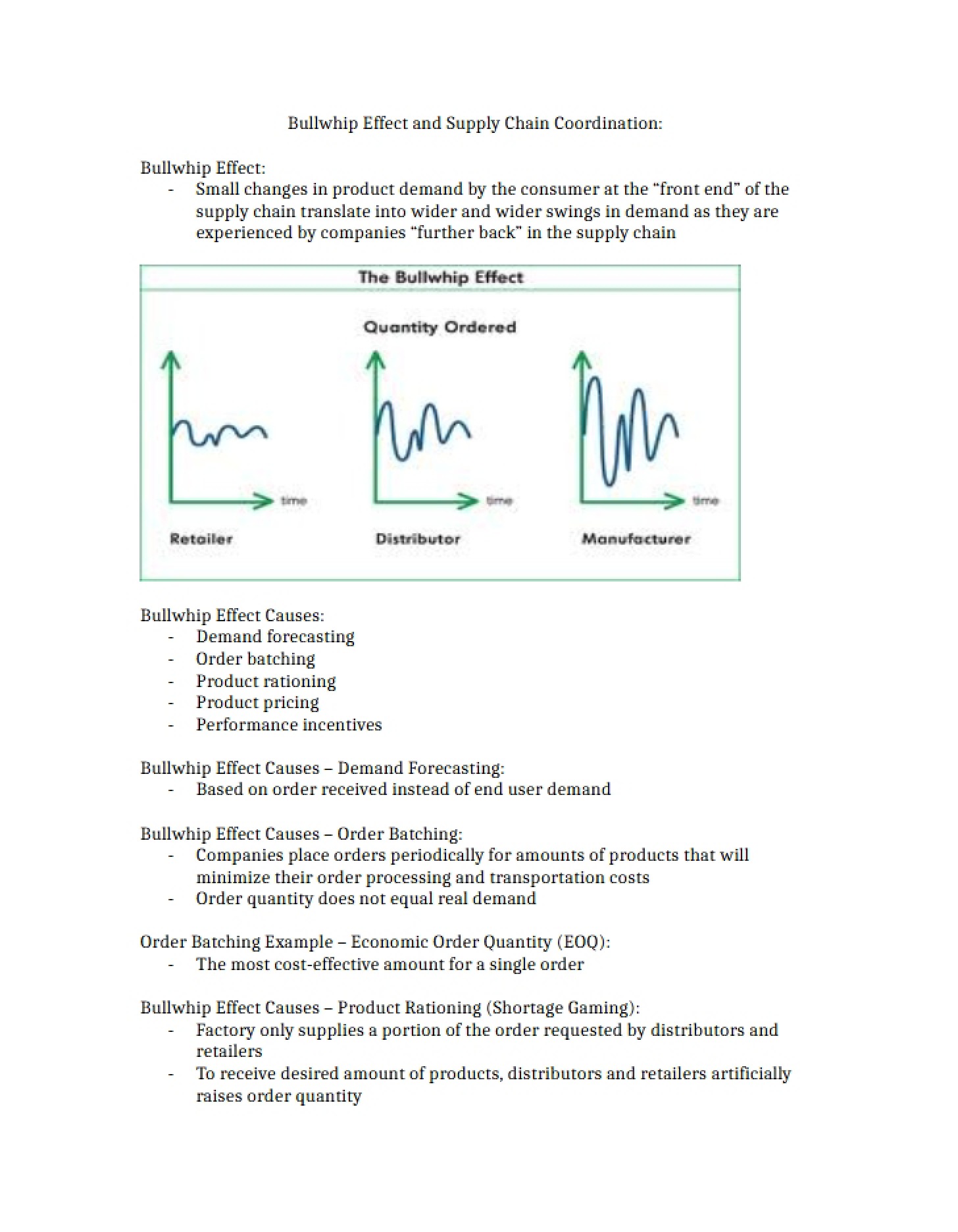 Supply Chain Coordination and Bullwhip Effect Notes