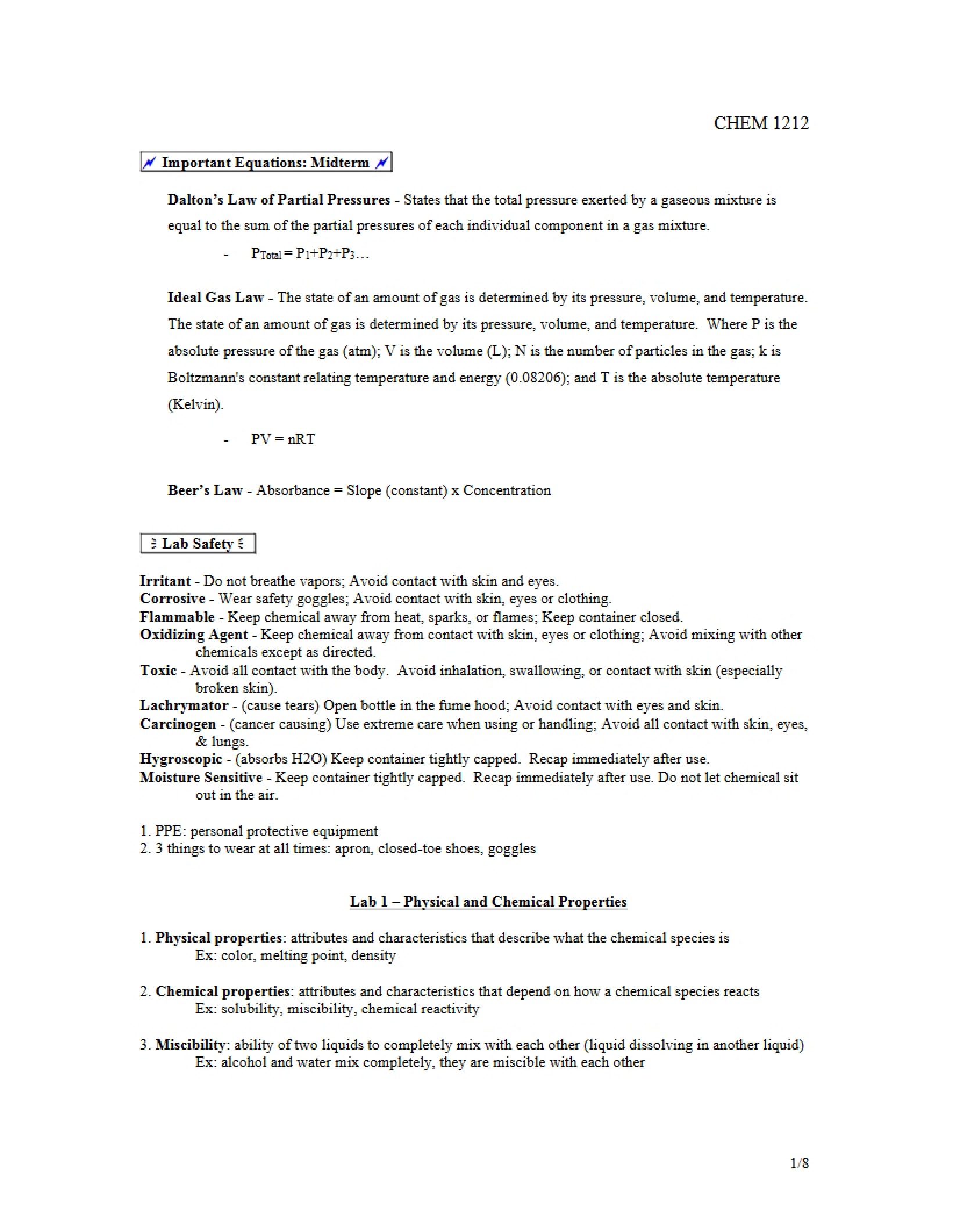Midterm Equations