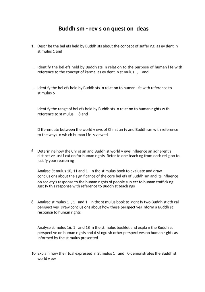 Revision Question Ideas for Buddhism