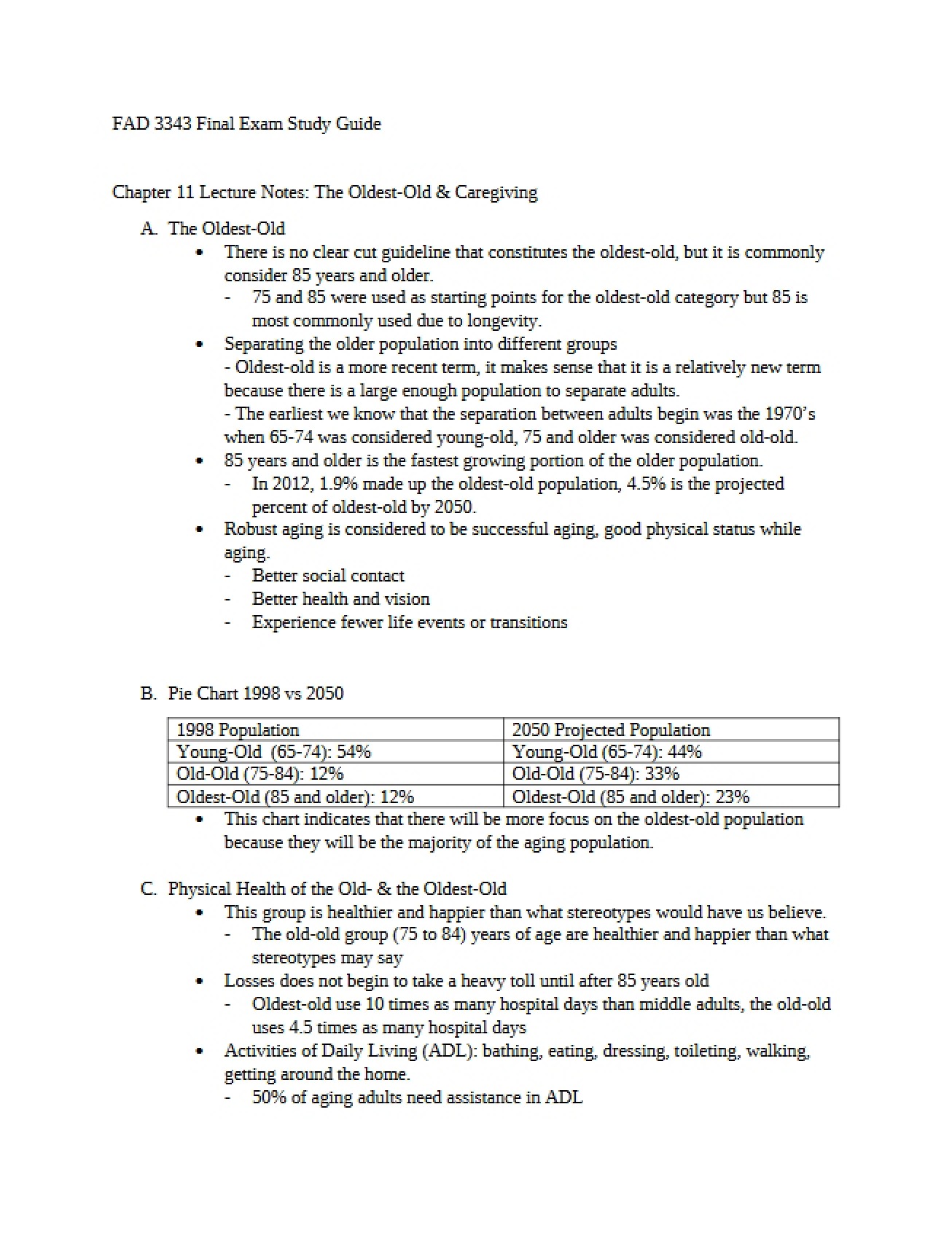 Final Exam Study Materials for Adult Development