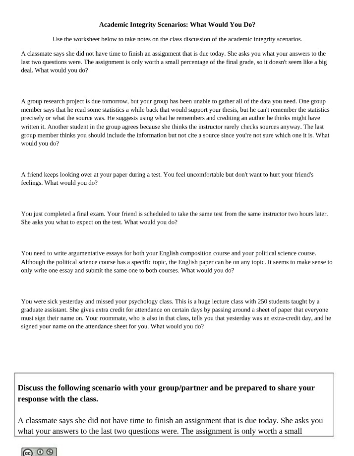 What Would You Do Academic Integrity Scenarios
