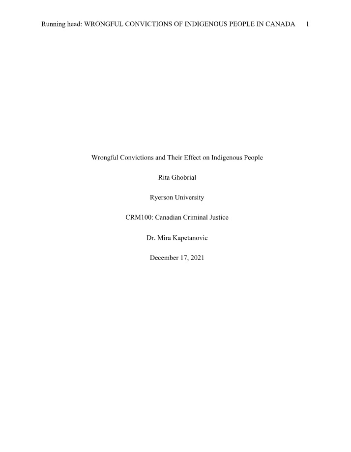 Wrongful Convictions of Indigenous People in Canada