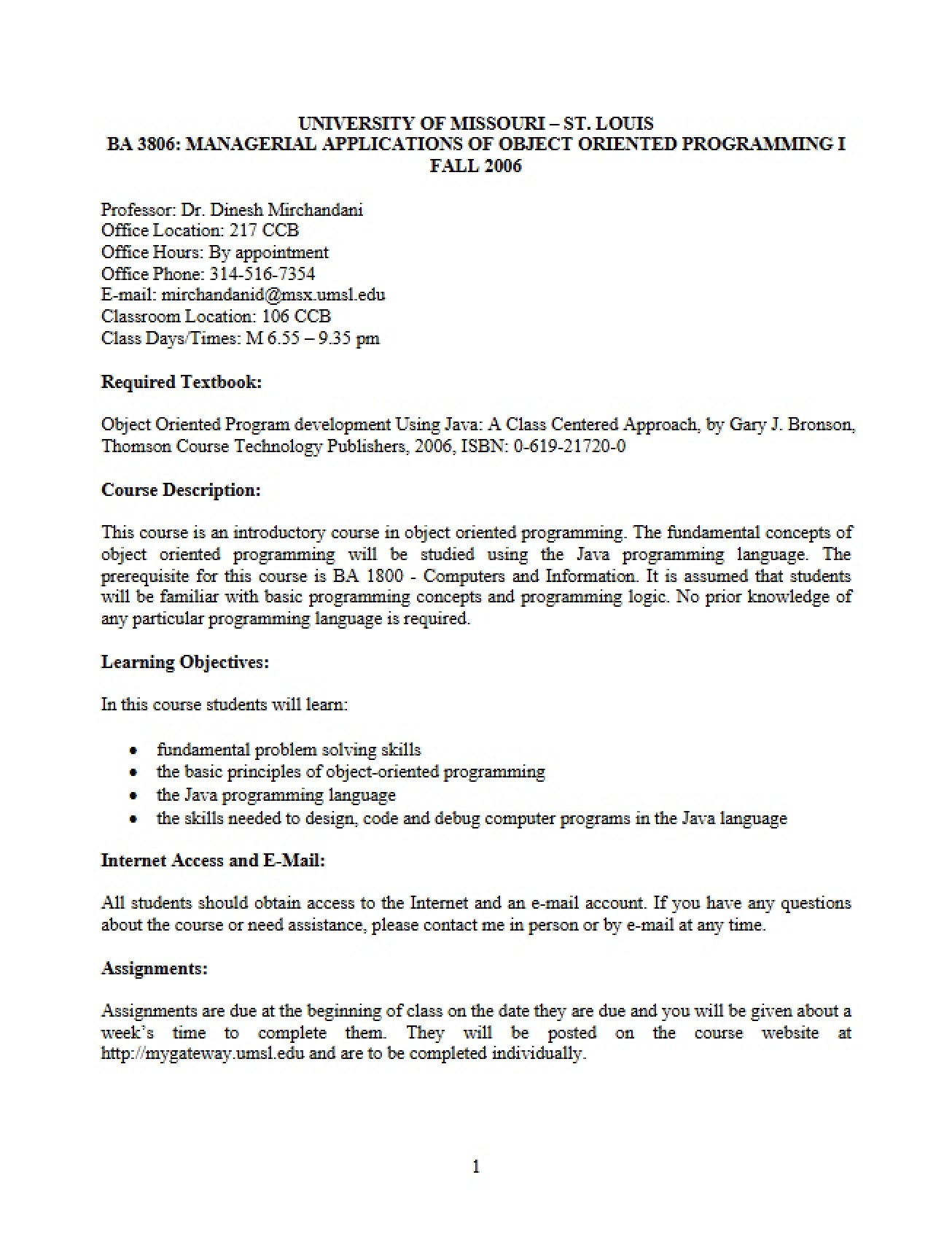 OOP Managerial Applications Syllabus