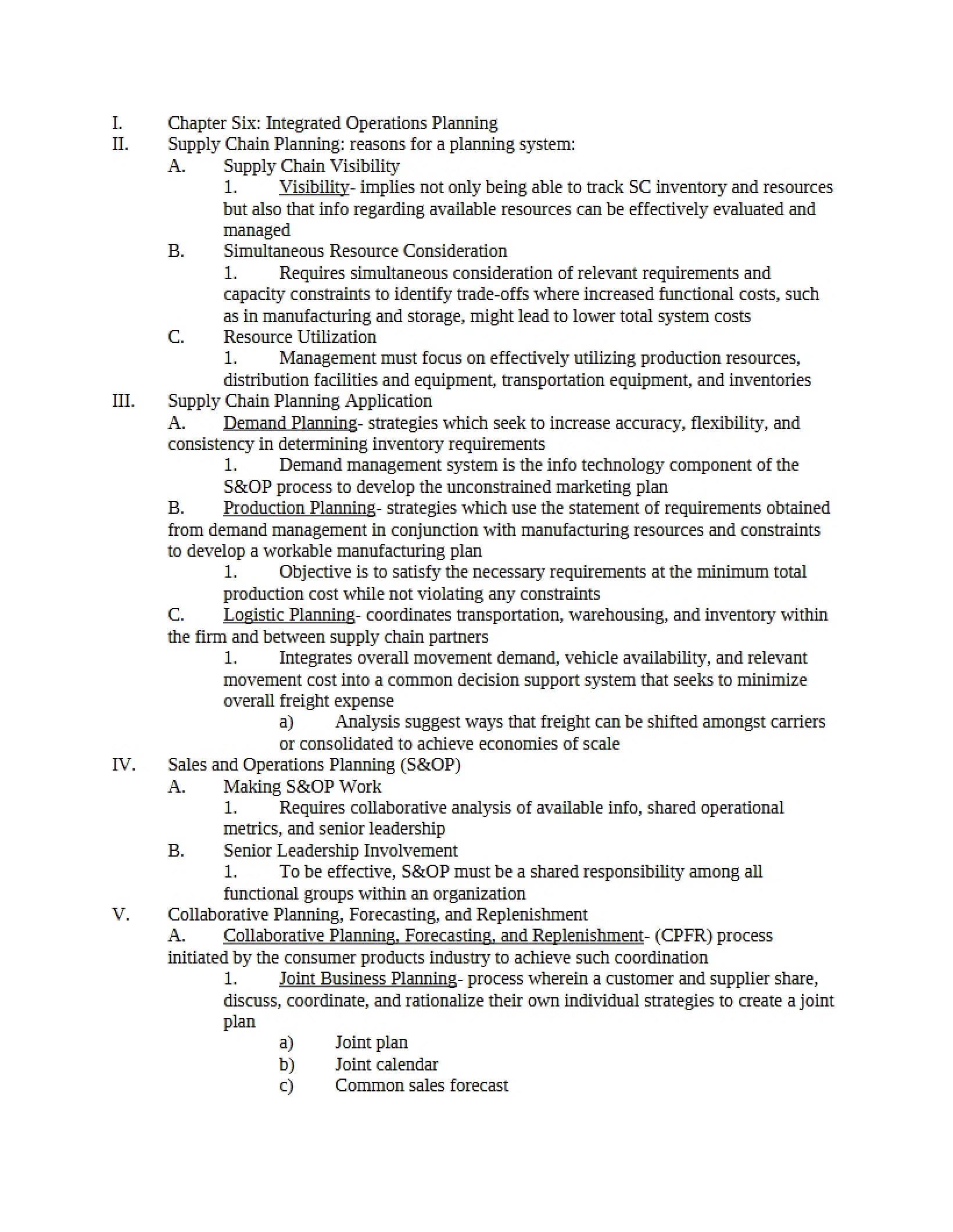 Integrated Operations Planning Chapter Six