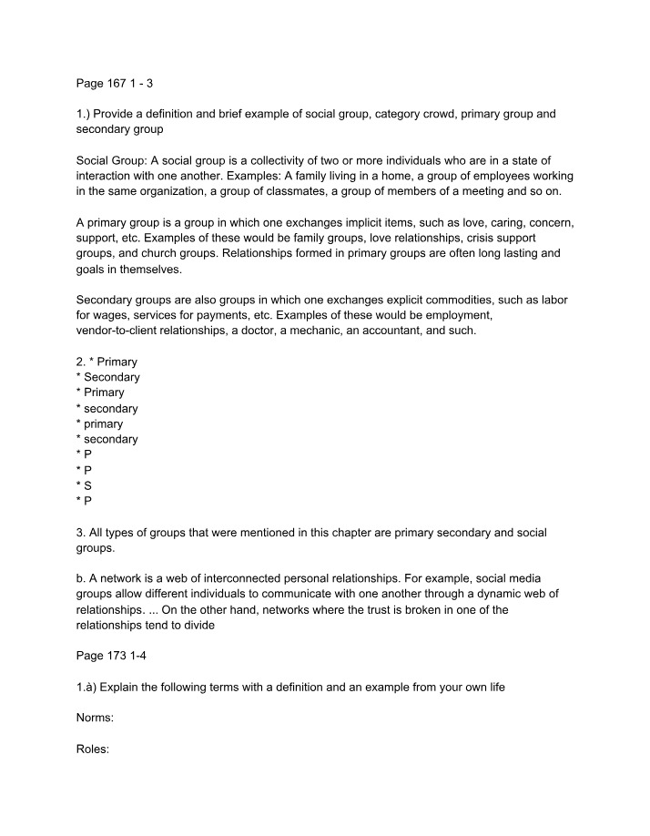 Homework and Exercises for Sociology