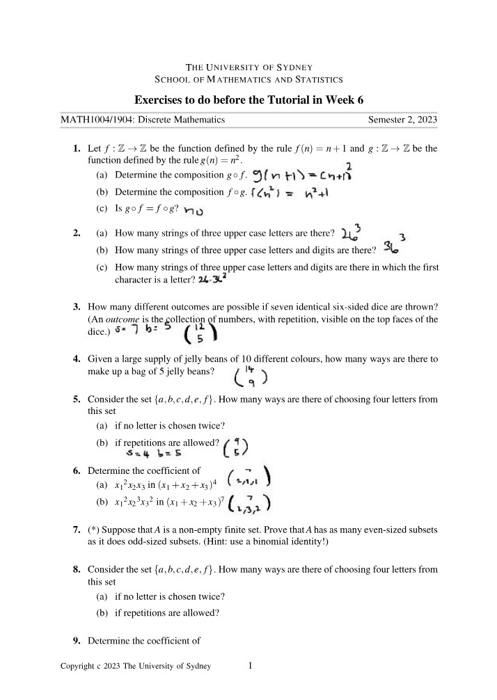 MATH1004-1904 Discrete Mathematics - Week 6 Exercises