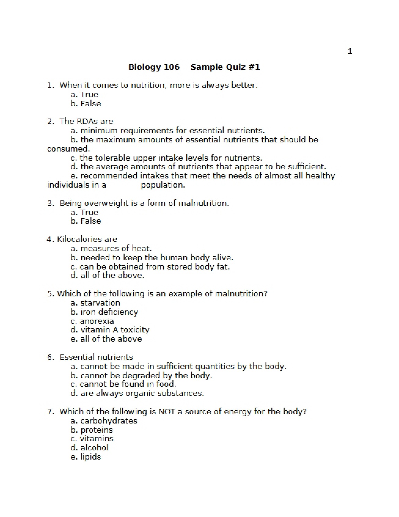 Quiz One Sample